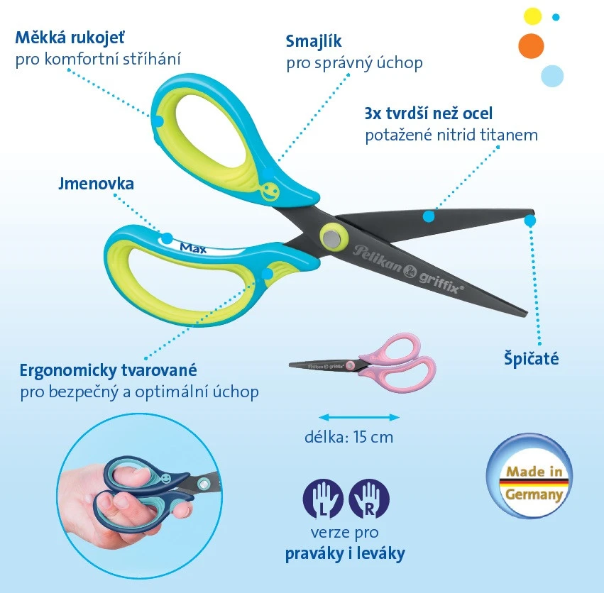Pelikan Griffix® – Ergonomische Schere Mit Spitzen Klingen Für Rechsthänder, Blau, Blister 3 Pelikan Griffix® – Ergonomische Schere Mit Spitzen Klingen Für Rechsthänder, Blau, Blister – Bild 3